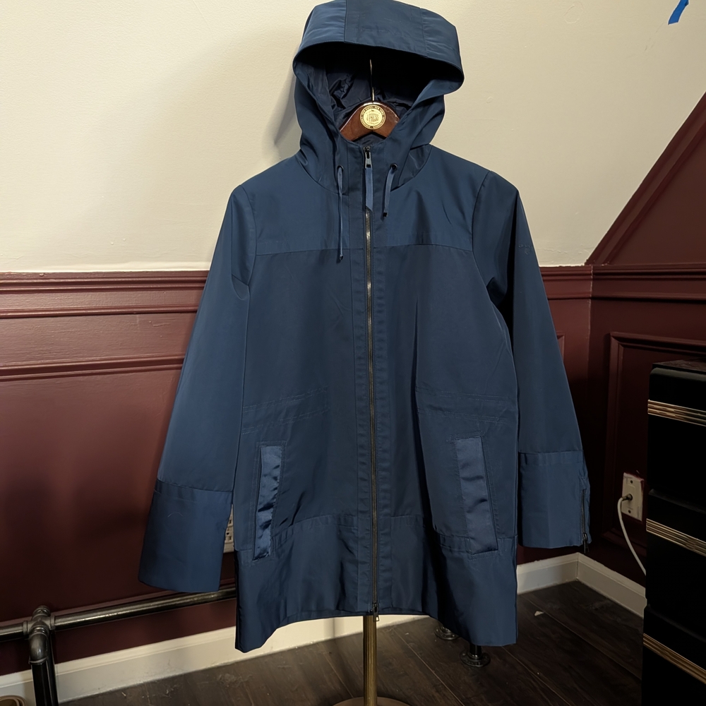 GANT Blue Zip-up Hooded Nylon Raincoat Plaid Lined Techwear Small